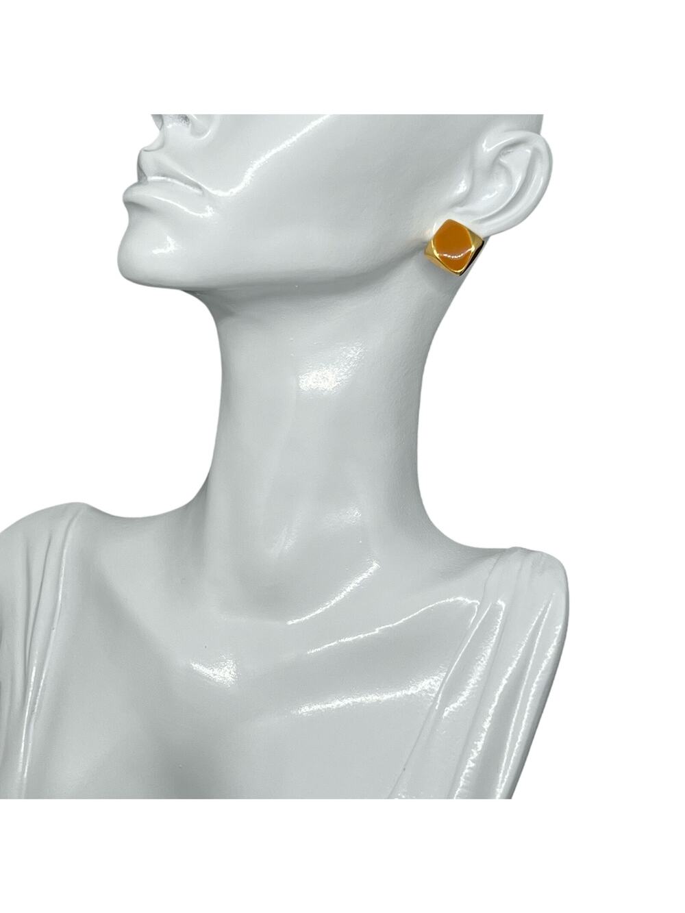Vintage Gold & Caramel Square Post Earrings Modern Geometric Statement 80s Style